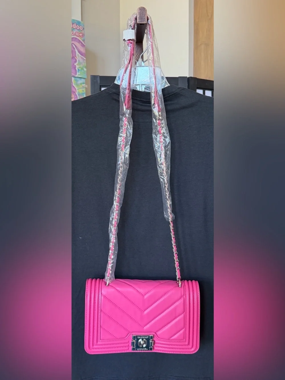 Badgley Mischka Vegan Quilting Cross Body Bag Hot Pink